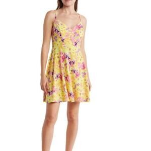 Abound V Neck Skater Dress Pink Yellow Painted Floral Mini Girly Summer Small